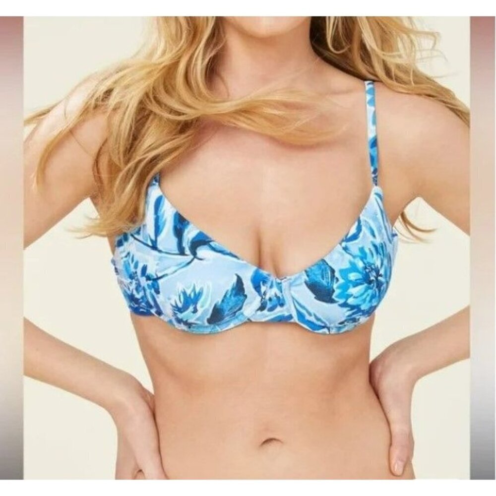 Andie Swin The Bermuda‎ Bikini Top Blue Floral Small
